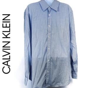Calvin Klein Blue and White Checkered Dress Shirt Men's Size Large